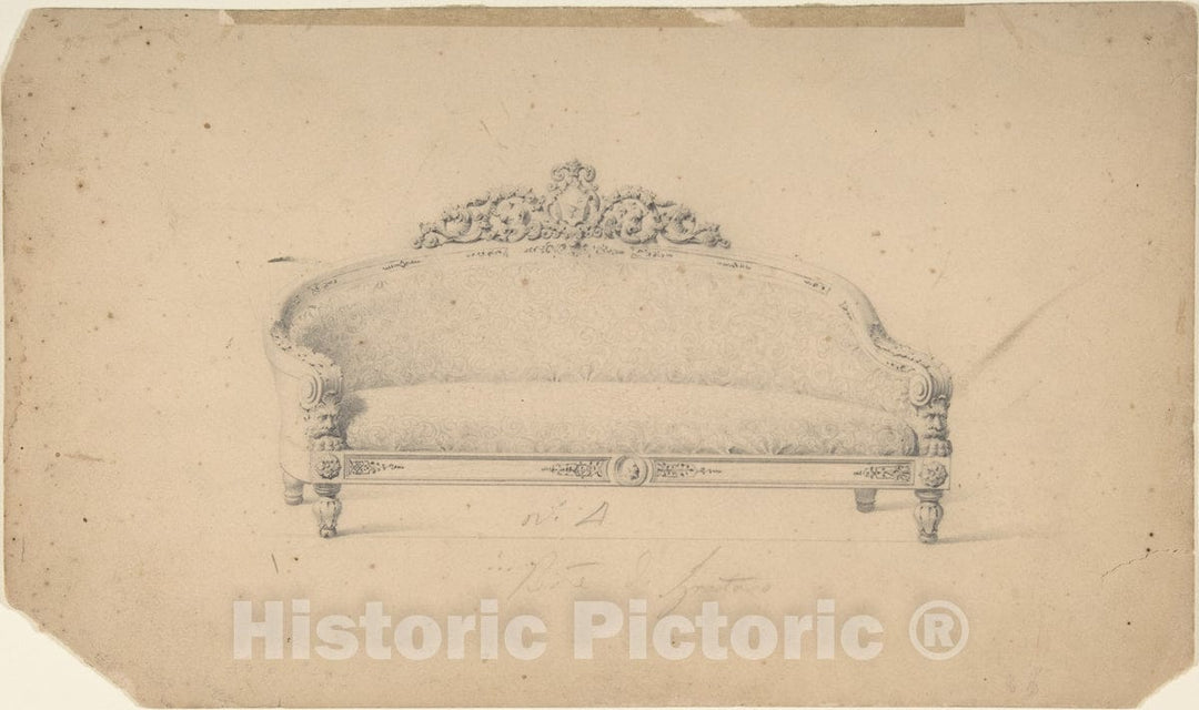 Art Print : Italian, 19th Century - Design for a Couch : Vintage Wall Art