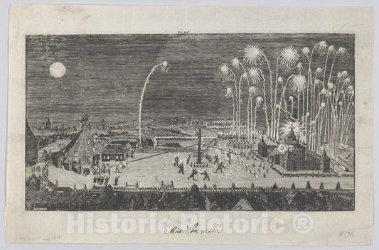 Art Print : Anonymous - Fireworks Display Celebrating The end of The Thirty Years War, Nuremberg, 1650 1 : Vintage Wall Art