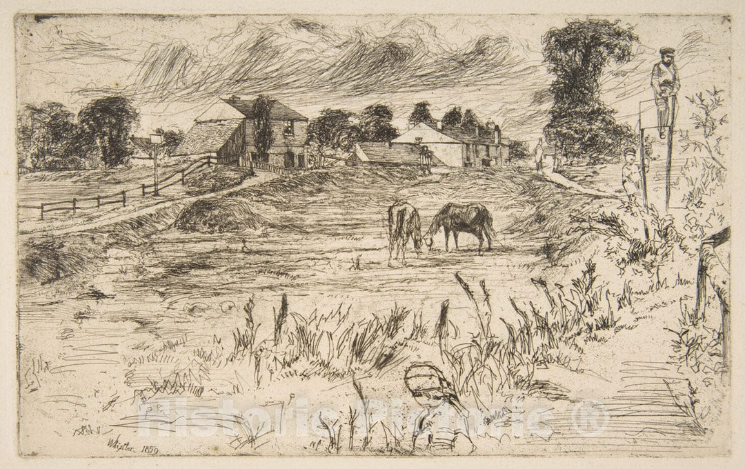 Art Print : James McNeill Whistler - Landscape with The Horse (Landscape with Horses) 2 : Vintage Wall Art