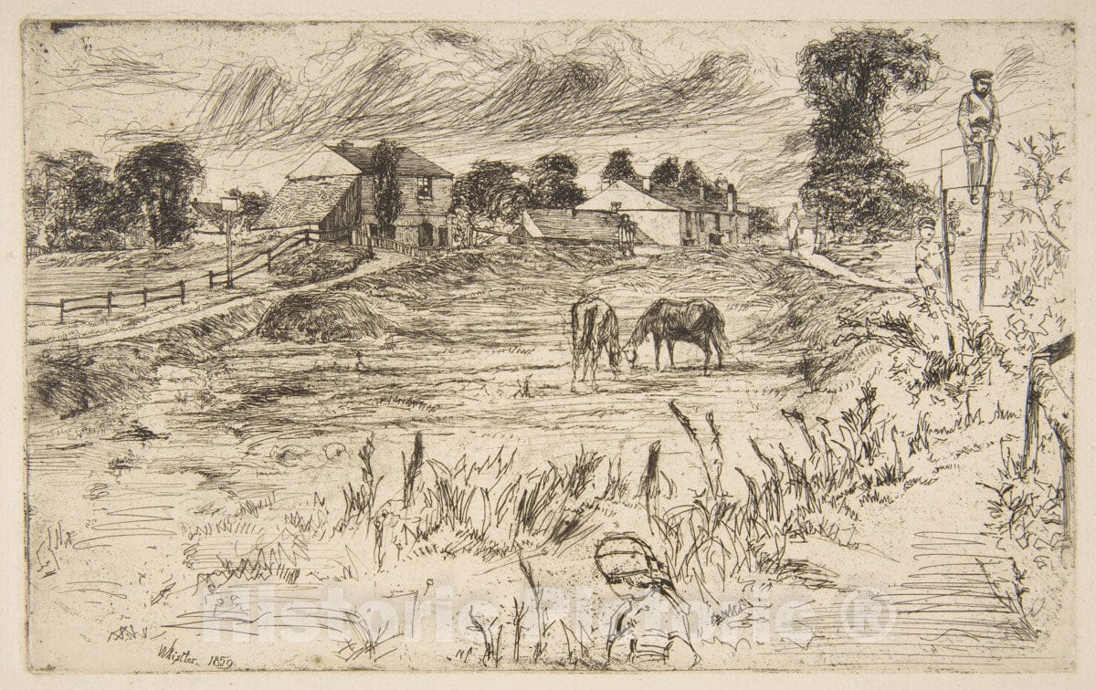 Art Print : James McNeill Whistler - Landscape with The Horse (Landscape with Horses) 2 : Vintage Wall Art