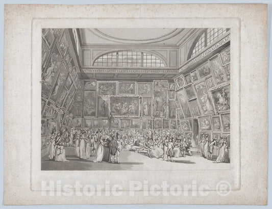 Art Print : Designed and Etched by Thomas Rowlandson - Exhibition Room, Somerset House (Microcosm of London, pl. 2) 2 : Vintage Wall Art