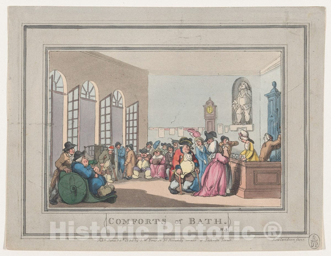 Art Print : Thomas Rowlandson - Comforts of Bath, Plate 3 2 : Vintage Wall Art