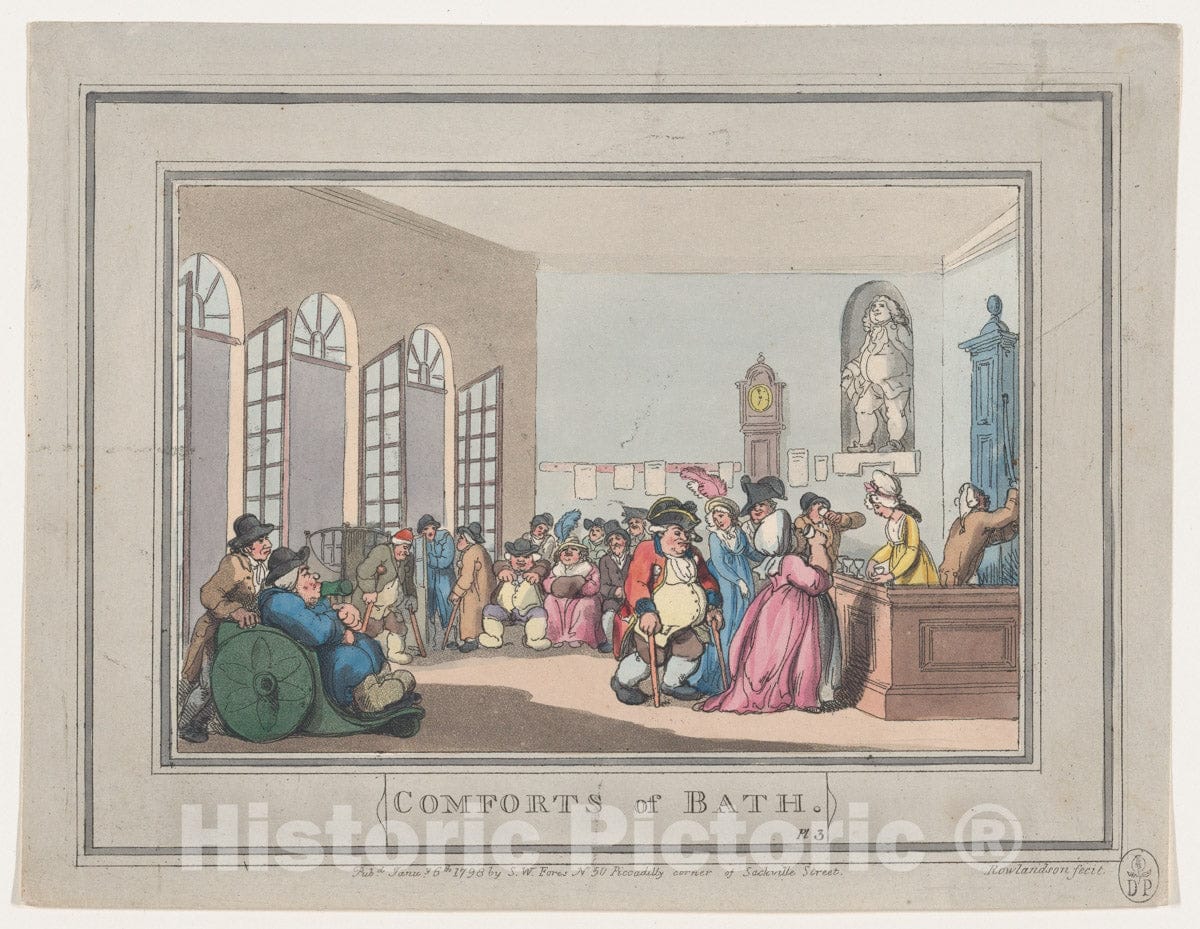 Art Print : Thomas Rowlandson - Comforts of Bath, Plate 3 2 : Vintage Wall Art