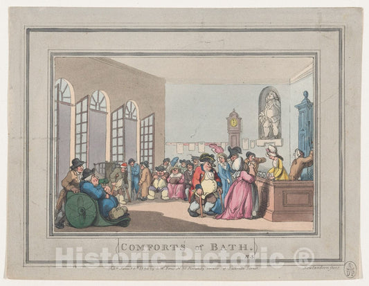 Art Print : Thomas Rowlandson - Comforts of Bath, Plate 3 2 : Vintage Wall Art