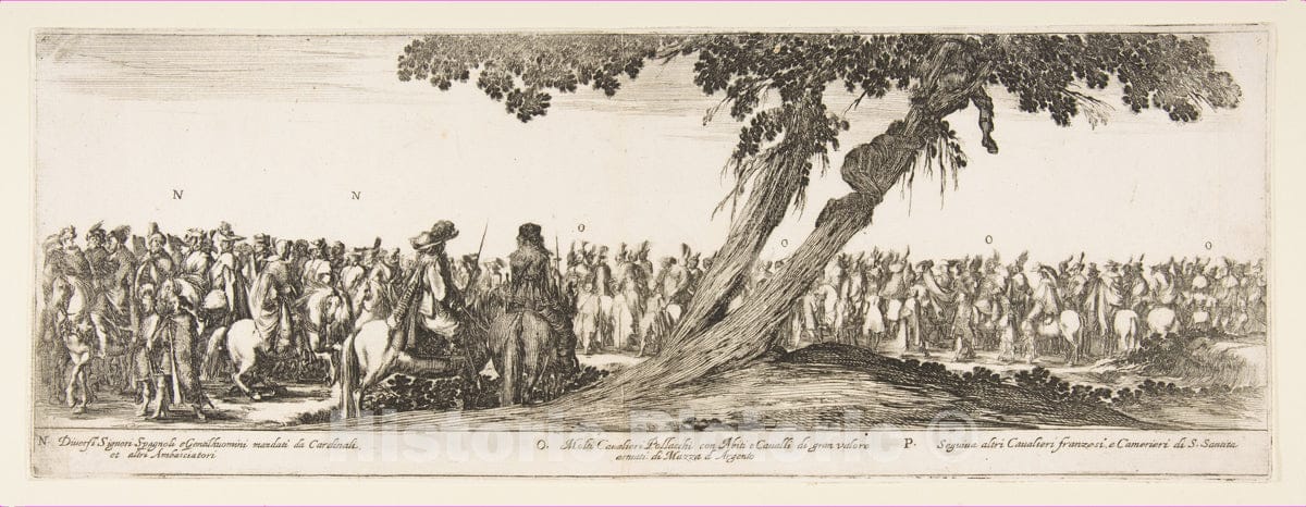 Art Print : Etched by Stefano Della Bella - Part of The Entrance of The Polish Legation (N. O. P.) : Vintage Wall Art