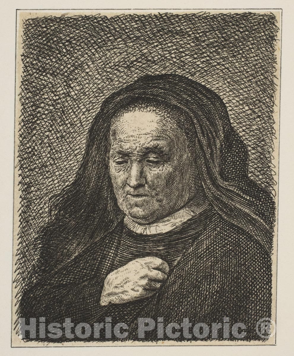 Art Print : Rembrandt (Rembrandt Van Rijn) - The Artist's Mother with Her Hand on Her Chest v.1 : Vintage Wall Art