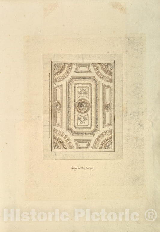 Art Print : Isaac Ware - Ceiling to The Gallery, Houghton Hall, Norfolk : Vintage Wall Art
