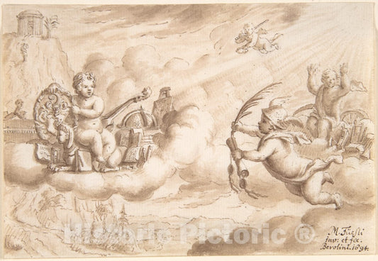 Art Print : Mathais Füssli The Youngest - Allegory of Art and Knowledge with The Coat-of-Arms of Hans Wilpert Zoller : Vintage Wall Art