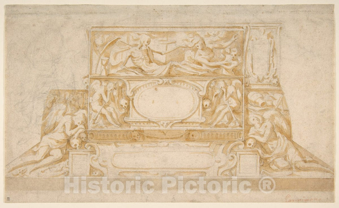 Art Print : Francesco Salviati (Francesco de' Rossi) - Design for a Funerary Monument : Vintage Wall Art