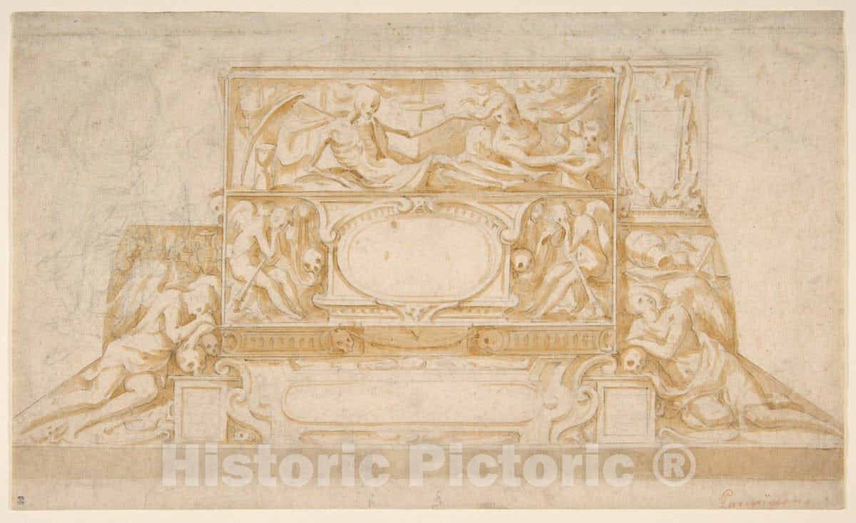 Art Print : Francesco Salviati (Francesco de' Rossi) - Design for a Funerary Monument : Vintage Wall Art
