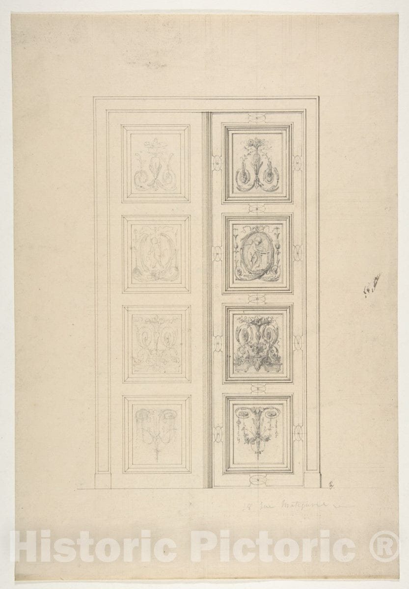 Art Print : Jules-Edmond-Charles Lachaise - Design for Double Doors in a House at 18 rue Matignon : Vintage Wall Art