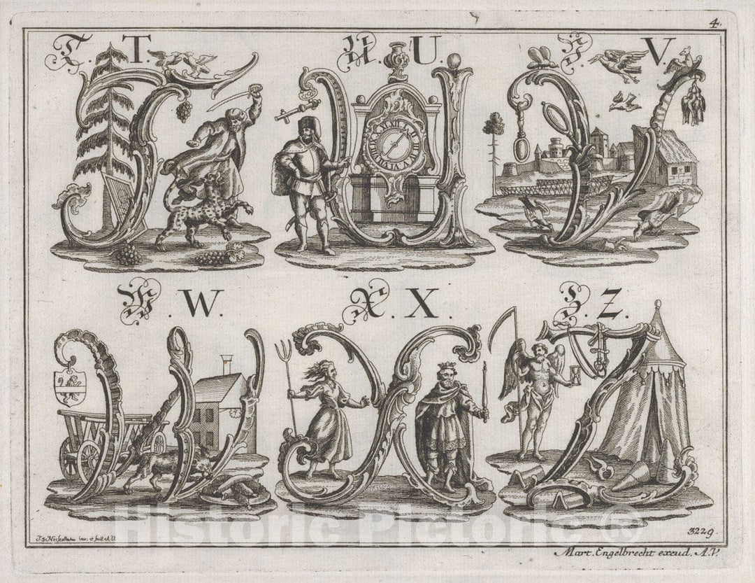 Art Print : Johann David Nessenthaler - Decorated Roman Alphabet 2 : Vintage Wall Art