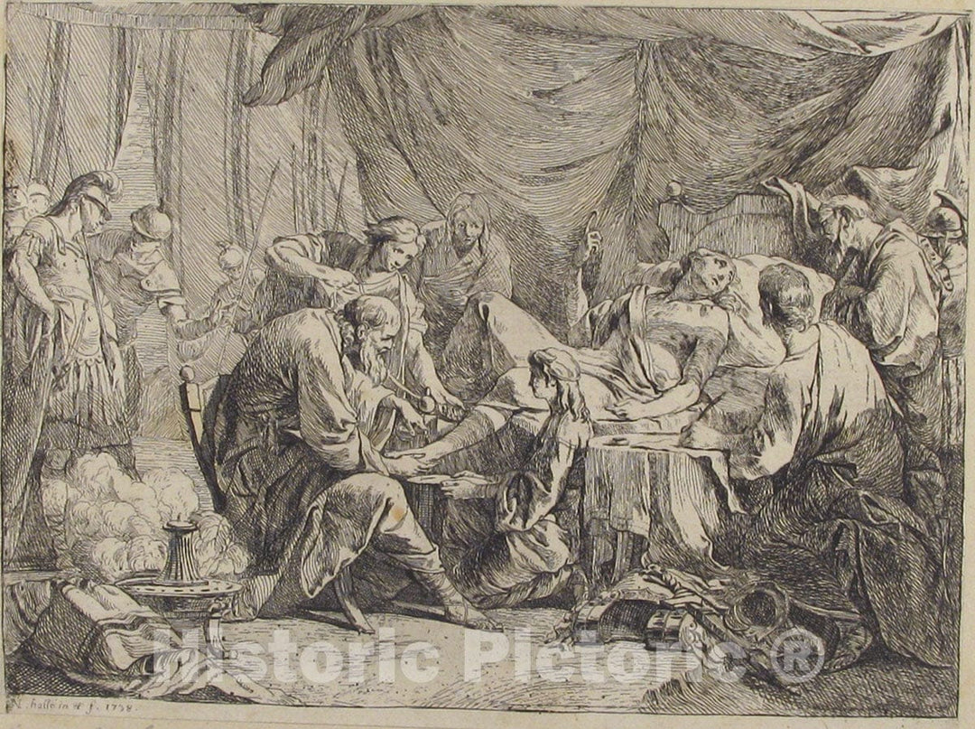 Art Print : Noël Hallé - Death of Antiochus After His Fall : Vintage Wall Art