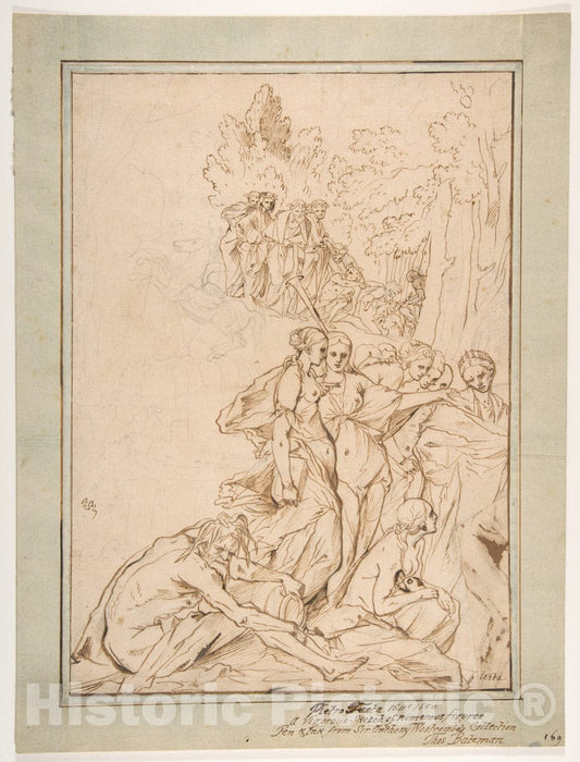 Art Print : Pietro Testa - Allegorical Figures on Mount Parnassus: Study for The Etching Triumph of Fine Art Print -  : Vintage Wall Art
