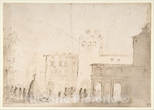 Art Print : Guercino (Giovanni Francesco Barbieri) - Fireworks in a Piazza : Vintage Wall Art