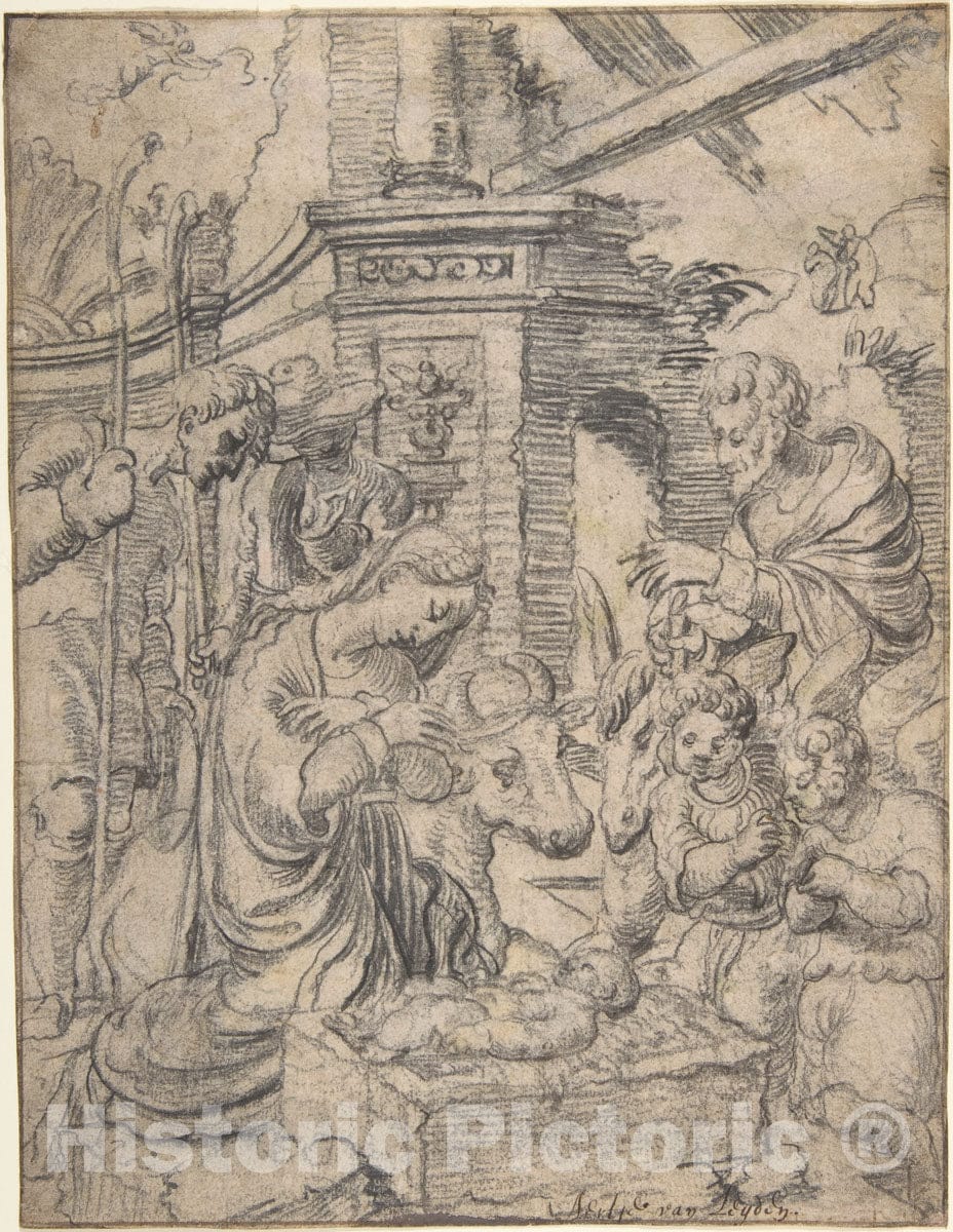 Art Print : Aertgen Claesz. Van Leyden - The Adoration of The Shepherds : Vintage Wall Art