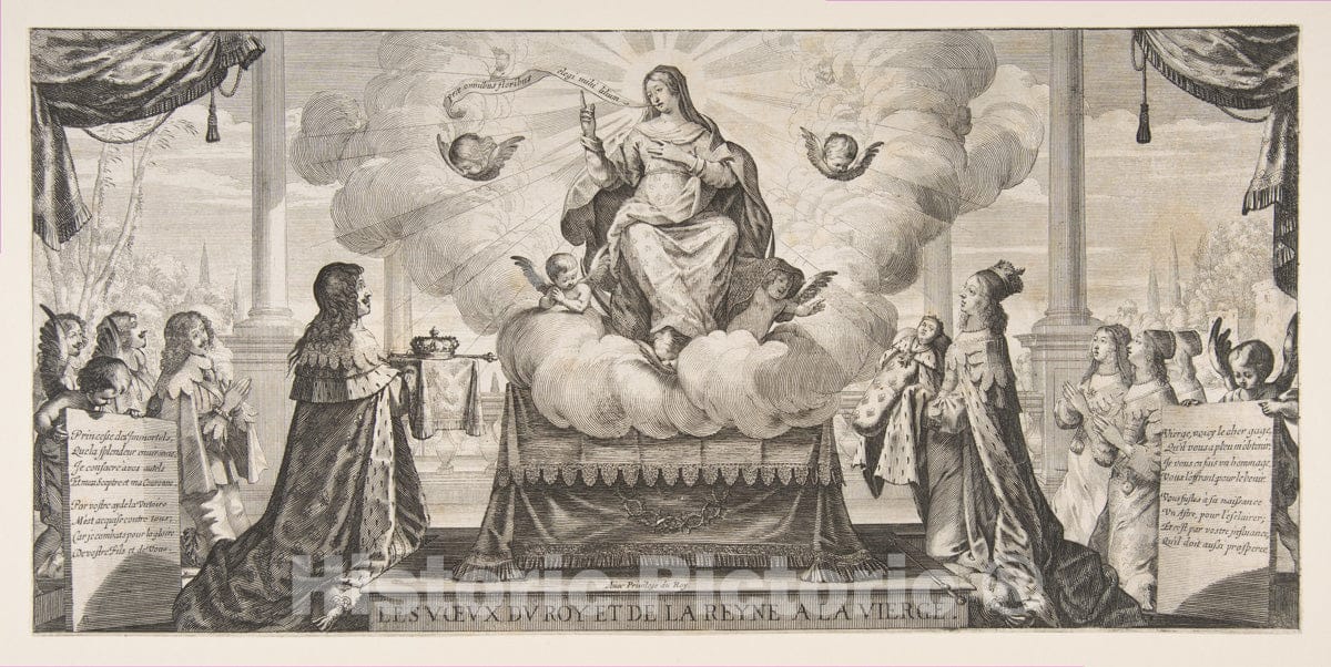 Art Print : Abraham Bosse - Almanach for 1639: Louis XIII and Anne of Austria Entrusting The Kingdom and The Prince Under The Protection of The Virgin : Vintage Wall Art