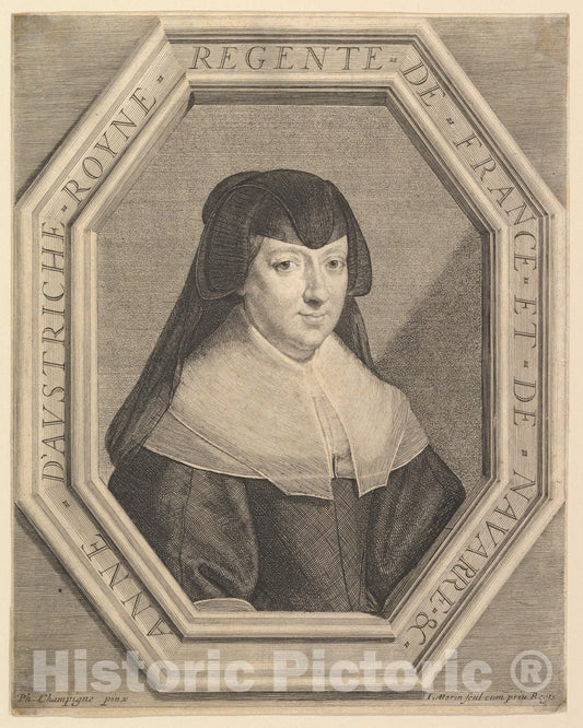 Art Print : Jean Morin - Anne d'Autriche, Reine de France, en Habit de deuil : Vintage Wall Art