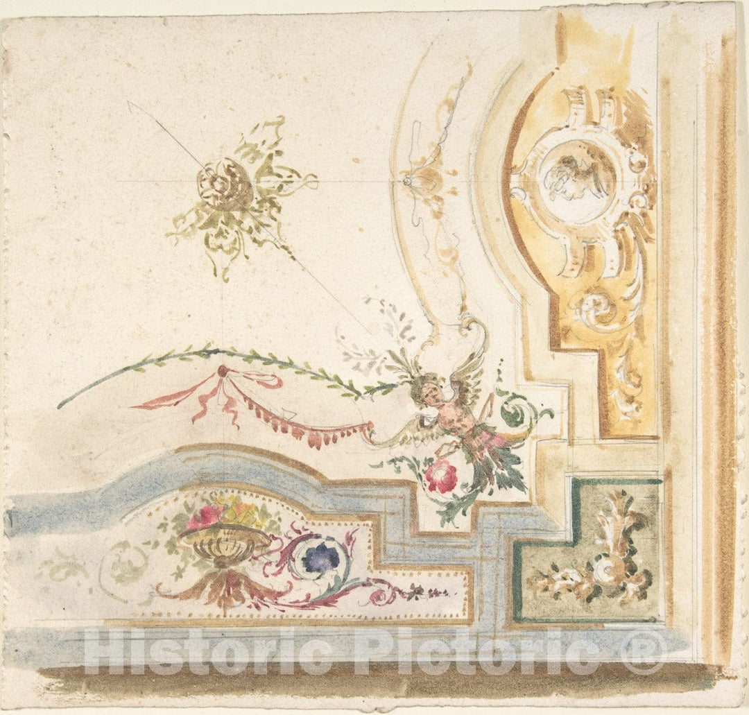 Art Print : Italian, 19th Century - Design for a Ceiling Decoration 1 : Vintage Wall Art