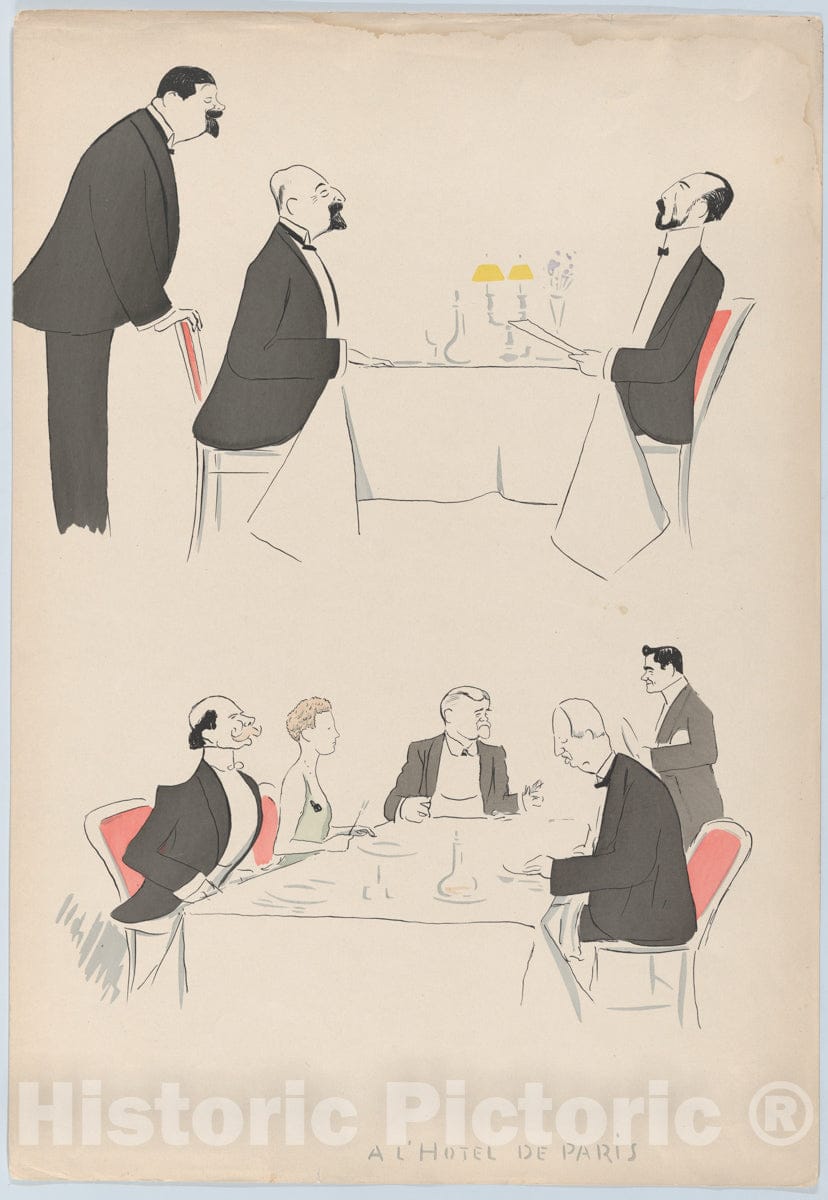 Art Print : Georges Goursat Sem - A L'Hotel de Paris (Two Tables, one with Grand Duke Nicholas, The Other with Princess Hohelohe), from Monte Carlo, 2nd Serie : Vintage Wall Art