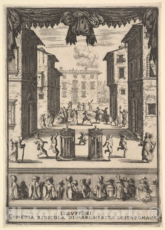 Art Print : Frontispiece for The Comedy 'The Buffoons' - Artist: Stefano Della Bella - Created: 1639–41 : Vintage Wall Art