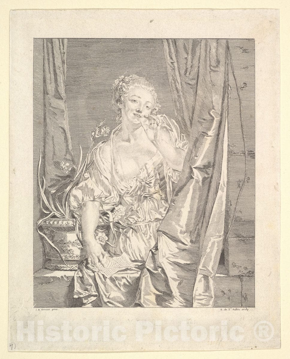 Art Print : Augustin de Saint-Aubin - Le Baiser Envoyé (Blowing a Kiss) : Vintage Wall Art
