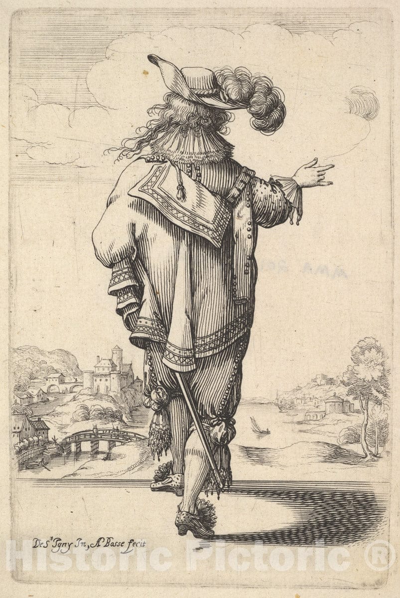 Art Print : A Gentleman Wearing a plumed hat and Carrying a Sword - Artist: Abraham Bosse - Created: 1629 : Vintage Wall Art