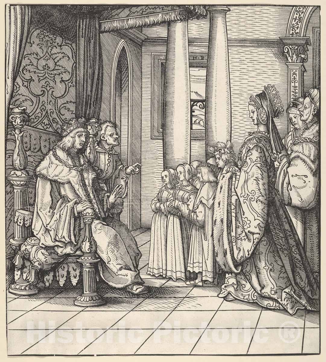 Art Print : Hans Burgkmair - The White King Receiving His Daughter Margaret and The Children of King Philip, from Der Weisskunig : Vintage Wall Art