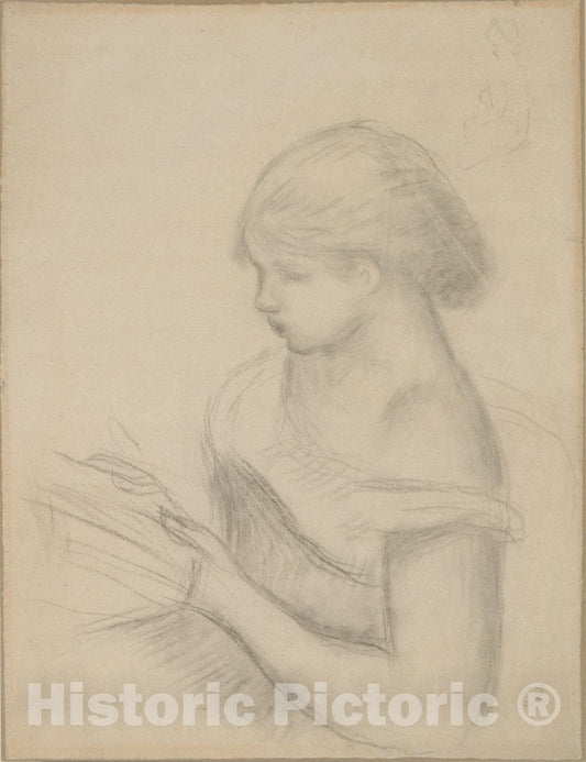 Art Print : Auguste Renoir - A Girl Reading (with a Sketch of Seated Woman) : Vintage Wall Art
