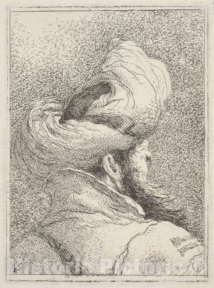 Art Print : Bearded Man Wearing a Turban - Artist: Giovanni Domenico Tiepolo - Created: c1770 : Vintage Wall Art