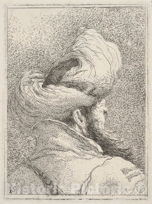 Art Print : Bearded Man Wearing a Turban - Artist: Giovanni Domenico Tiepolo - Created: c1770 : Vintage Wall Art