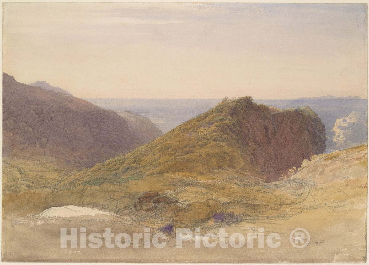 Art Print : Samuel Palmer - On The North Coast of Devon, Lundy Island in The Distance : Vintage Wall Art