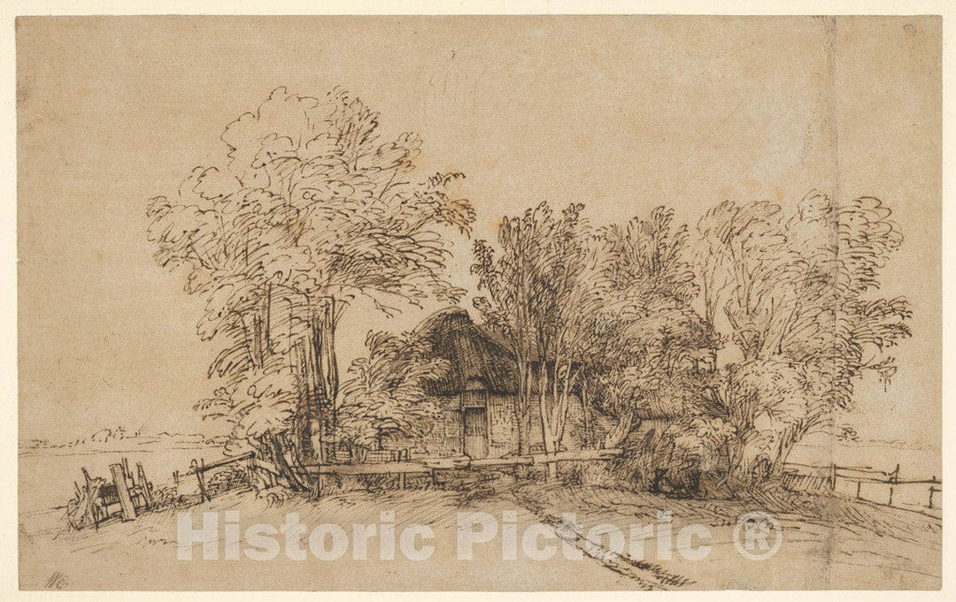 Art Print : Rembrandt (Rembrandt Van Rijn) - Cottage Among Trees : Vintage Wall Art