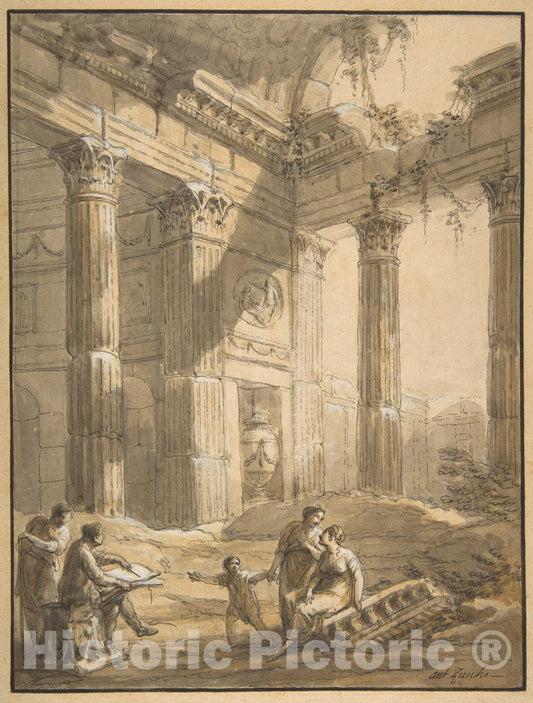Art Print : Antonio Zucchi - Artist Among Ruins : Vintage Wall Art