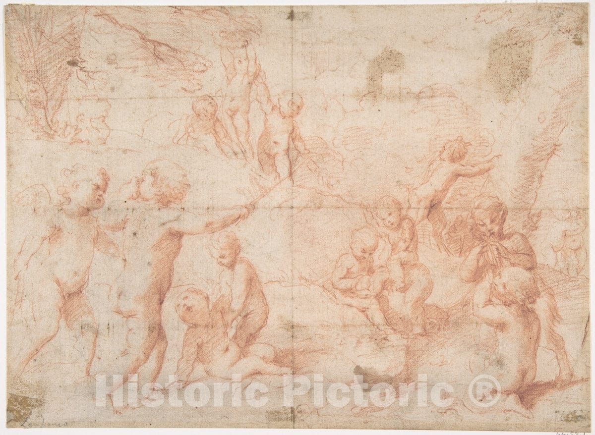 Art Print : Giovanni Lanfranco - Putti and a Young Satyr at Play : Vintage Wall Art