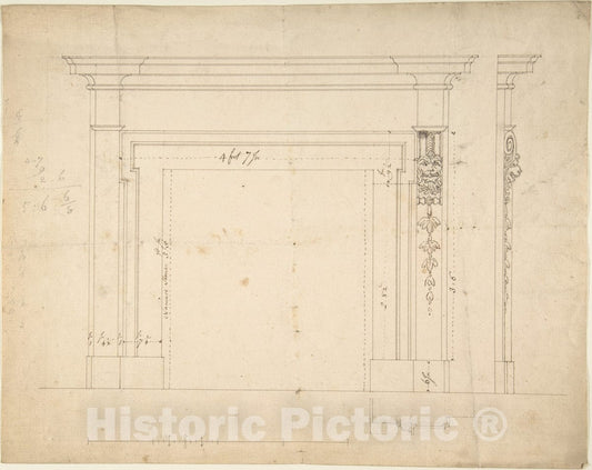 Art Print : Sir William Chambers - Design for a Chimneypiece 3 : Vintage Wall Art