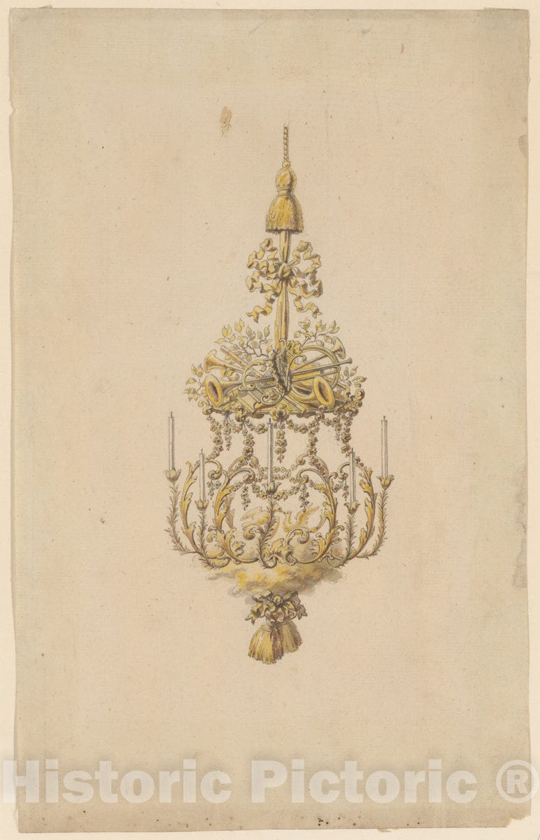 Art Print : French, 18th Century - Design for a Chandelier : Vintage Wall Art