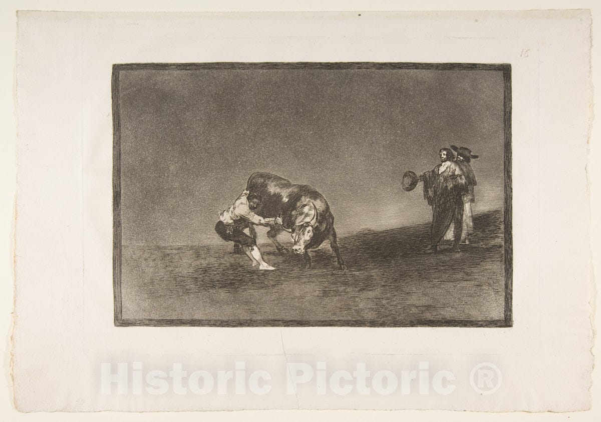 Art Print : Goya - Plate 16 of The 'Tauromaquia': The Same Man Throws a Bull in The Ring at Madrid. : Vintage Wall Art
