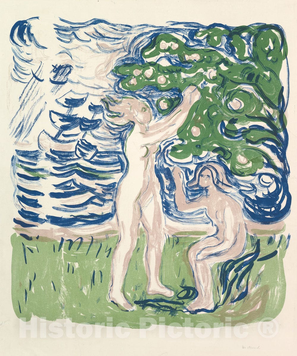 Art Print : Edvard Munch - Girls Picking Apples : Vintage Wall Art