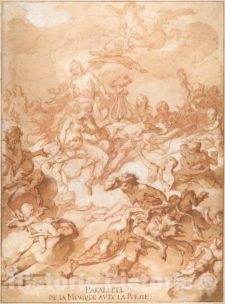 Art Print : Michel François Dandré-Bardon - an Allegory Comparing Music and Poetry : Vintage Wall Art