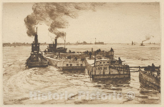 Art Print : Charles Adams Platt - Canal Boats and Tugs 1 : Vintage Wall Art