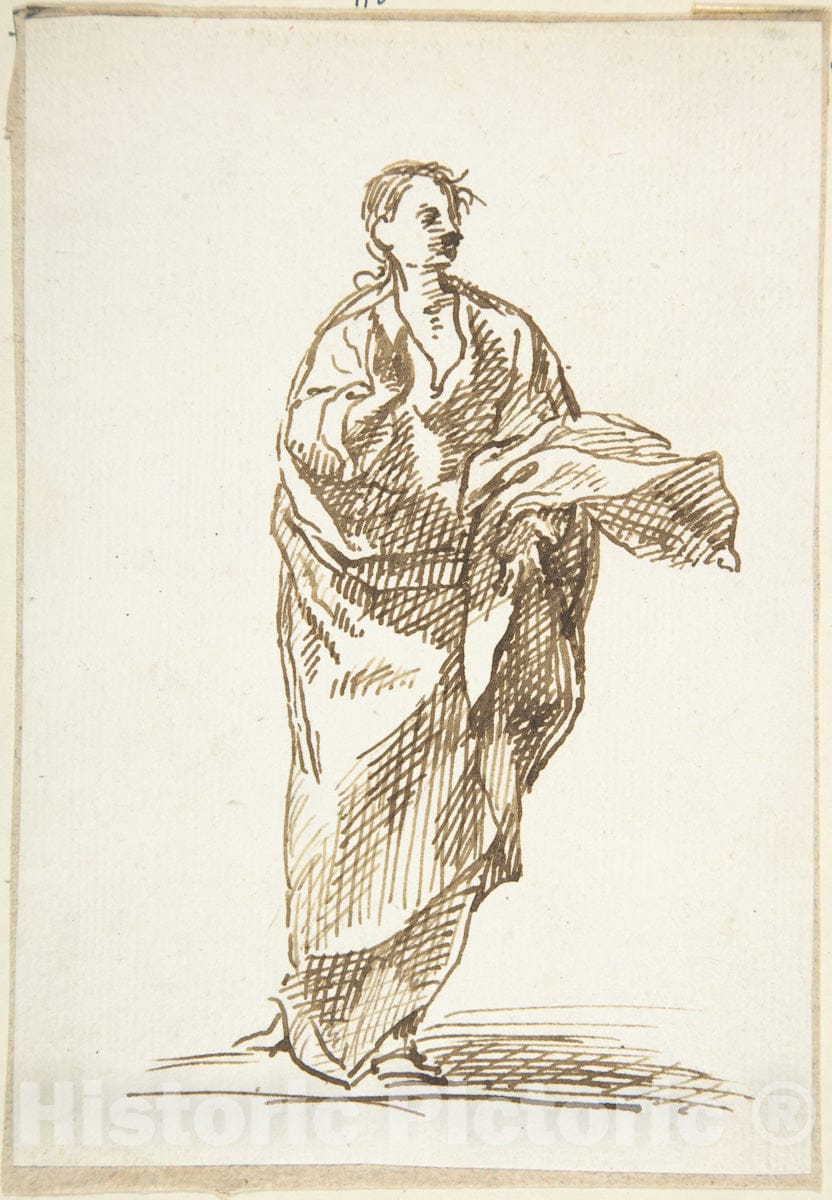 Art Print : Spanish, School of Seville, 17th Century - Standing Male (?) Figure : Vintage Wall Art
