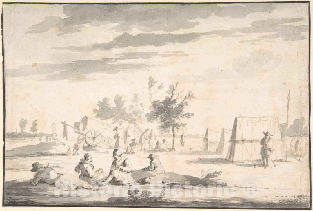 Art Print : Josua de Grave - Landscape with Figures and Camp Site : Vintage Wall Art