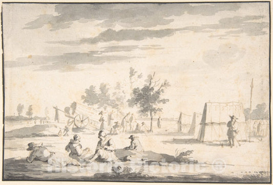 Art Print : Josua de Grave - Landscape with Figures and Camp Site : Vintage Wall Art