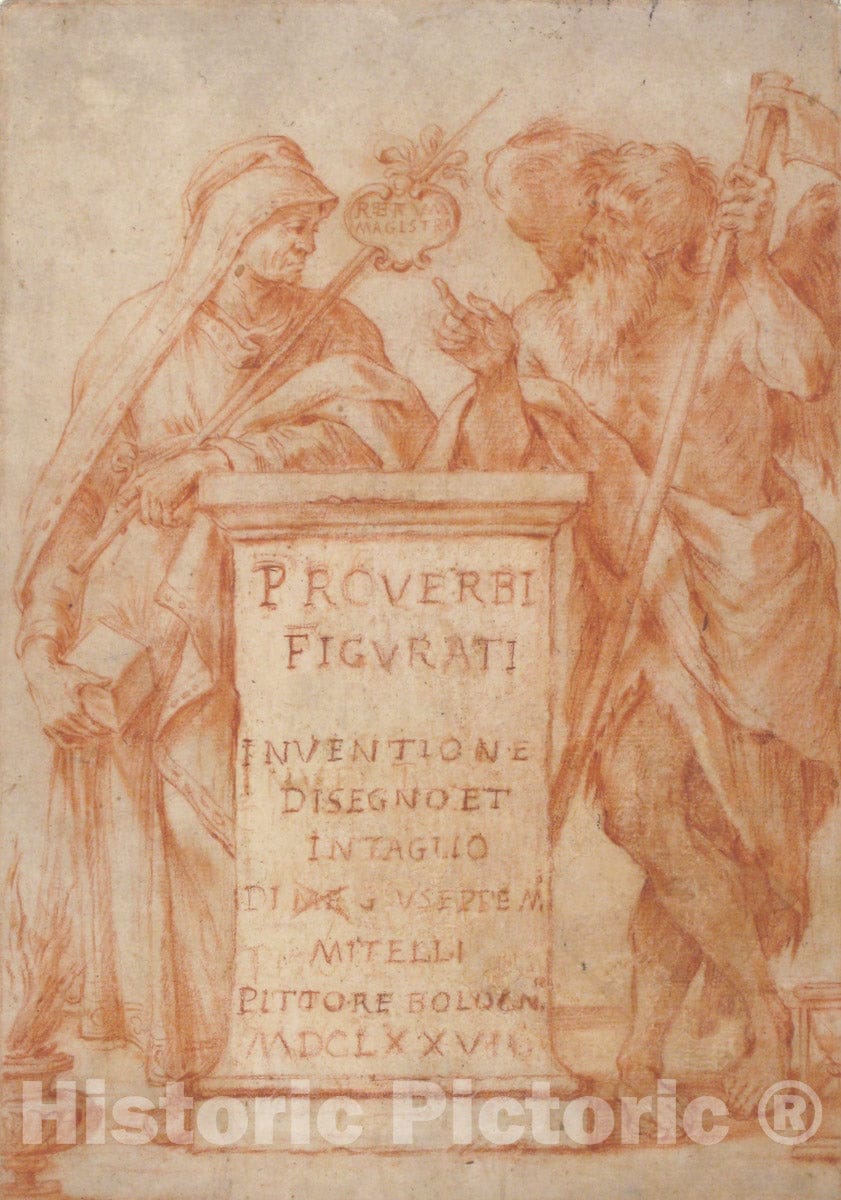 Art Print : Giuseppe Maria Mitelli - Allegorical Figures of Experience and Time : Vintage Wall Art