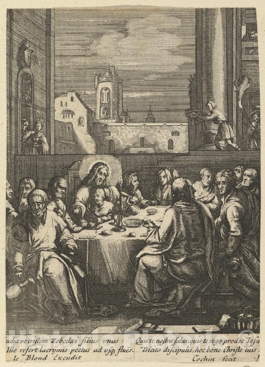Art Print : Nicolas Cochin - The Last Supper, from The Passion of Christ : Vintage Wall Art