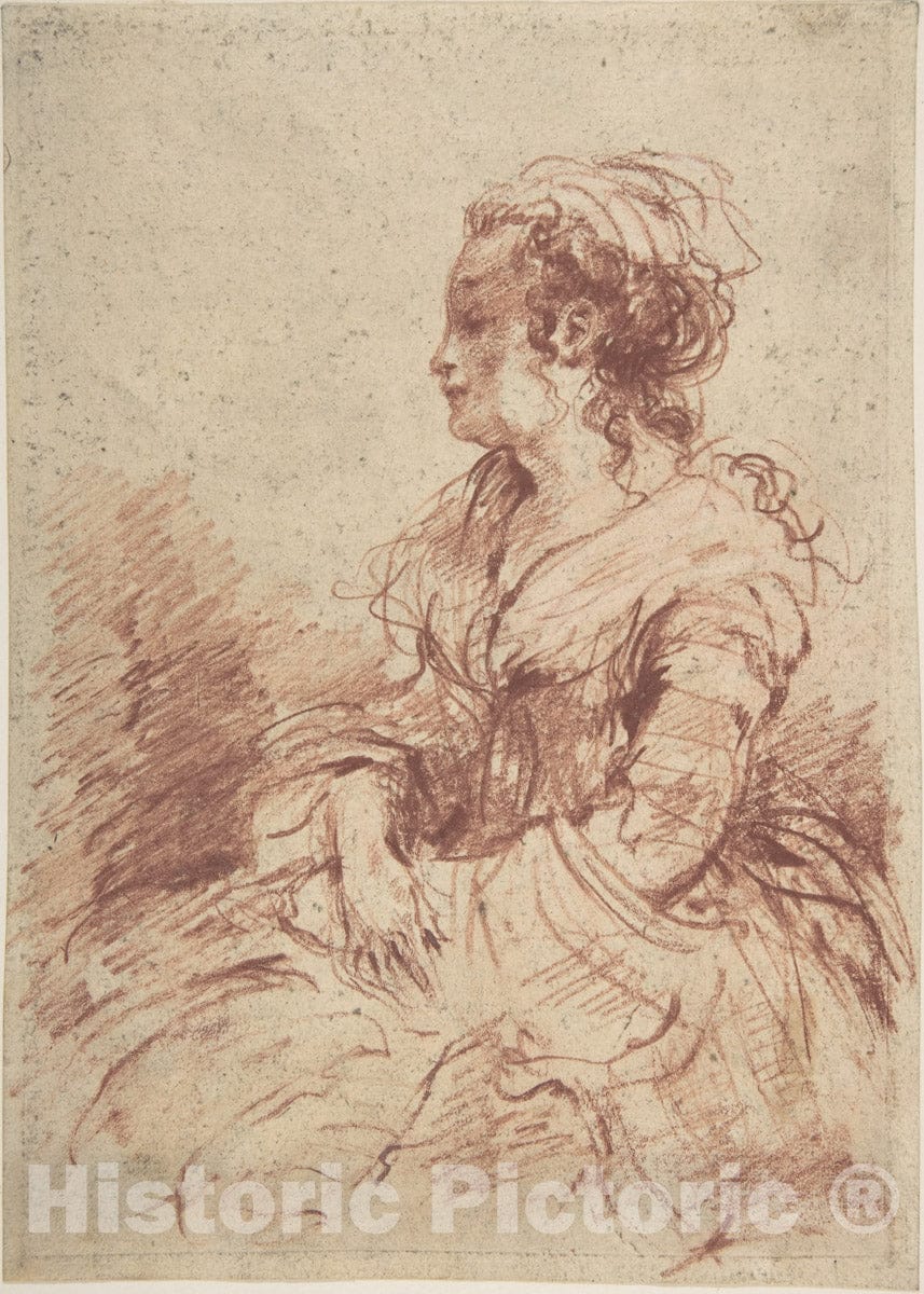 Art Print : French, 18th Century - Portrait of a Lady, Seated : Vintage Wall Art