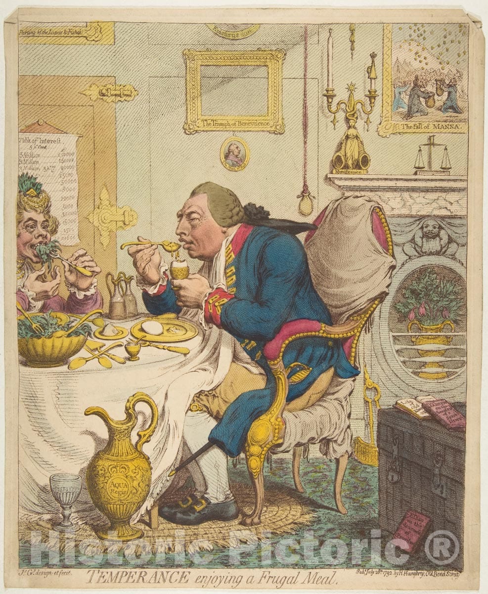 Art Print : James Gillray - Temperance Enjoying a Frugal Meal 1 : Vintage Wall Art