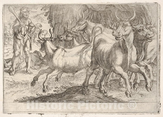 Art Print : Hercules and The Oxen of Geryones - Artist: Antonio Tempesta - Created: 1608 : Vintage Wall Art