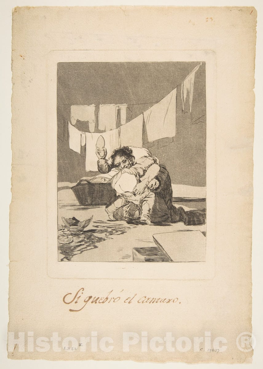 Art Print : Goya - Plate 25 from 'Los Caprichos': Yes, he Broke The Pot (Si quebró el cantaro.) : Vintage Wall Art